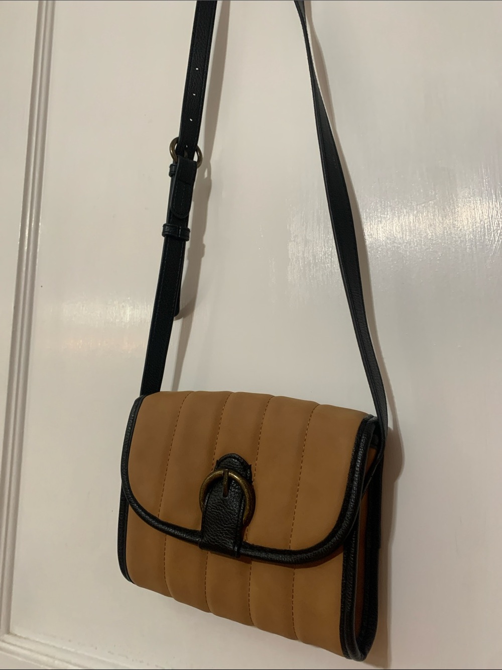 Universal Thread Tan Quilted Crossbody with Black Trim